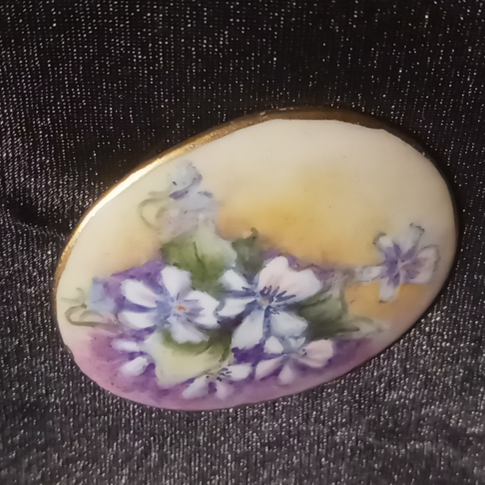 Antique Hand painted porcelain broach signed B. Hoerlan